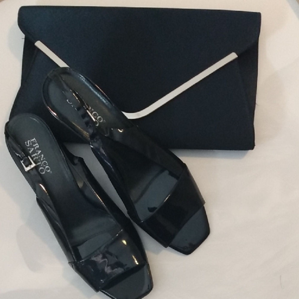 Franco Sarto Navy Paten Kitten Heels And Navy Clutch Bundle